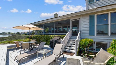 44 Lands End Road deck with lounge chairs and view of water