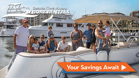 Shelter Cove Marina Boat Rentals . People on a boat with white letters
