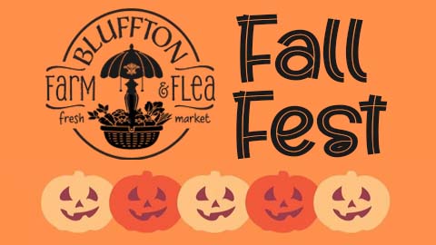 Fall Fest Coming to Bluffton Farm & Flea This October. a graphic with jack'o'lanterns and Fall Fest
