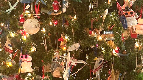 Christmas Mouse. a close up of part of a christmas tree