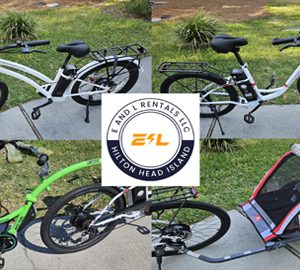 E and L Rentals LLC. A collage of four bikes parked on a sidewalk