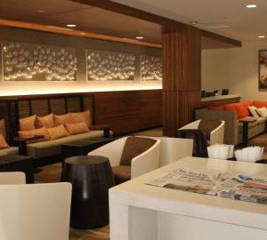 Dining at the Sonesta. what looks to be a wood bar in a lounge