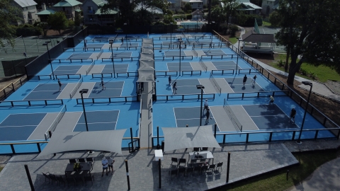 South Beach Pickleball Club. blue pickle ball courts