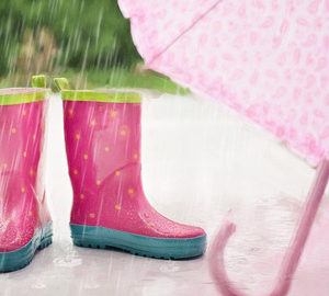 Rainy Day Activities pink boots and umbrella